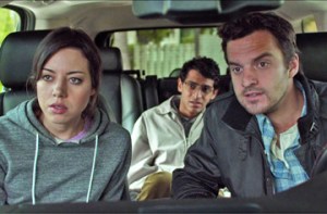Darius (Aubrey Plaza), Arnau (Karan Soni) and Jeff (Jake Johnson) try to track down the mysterious author of an unconventional ad in Safety Not Guaranteed