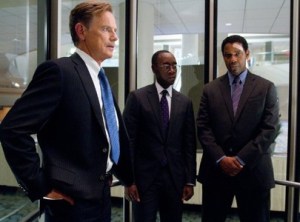 It's judgement time for union rep Charlie Anderson (Bruce Greenwood), company lawyer Hugh Lang (Don Cheadle) and "unstable pilot Whip" Whitaker (Denzel Washington) in Flight