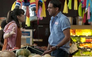 Ginger (Sally Hawkins) tries to calm down volatile boyfriend Chili (Bobby Cannavale) in Blue Jasmine