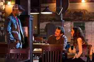 Phil Broker (Jason Statham) confronts Gator (James Franco) and girlfriend Cheryl (Winona Ryder) in Homefront