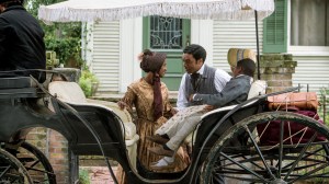 Solomon Northup's (Chiwetel Ejiofor) happy family before being kidnapped in 12 Years A Slave