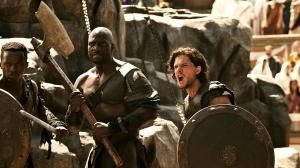 Milo, aka The Celt (Kit Harrington) forms a firm friendship with fellow slave Atticus (Adewale Akinnuoye-Agbaje) in Pompeii