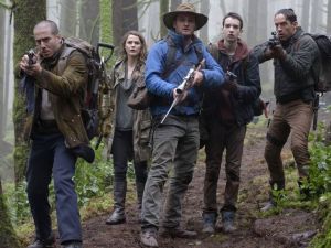 The human survivors, including Malcolm (Jason Clarke), Ellie (Keri Russell) and Alexander (Kodi Smit-McPhee) are told to "Goooooooo!!!" in Dawn Of The Planet Of The Apes