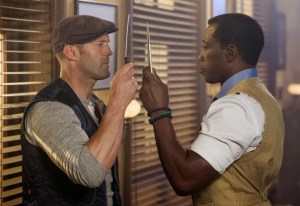 Lee Christmas (Jason Statham) and Doctor Death (Wesley Snipes) get knives out in The Expendables 3