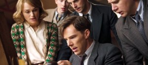 Eureka! Alan Turing (Benedict Cumberbatch) is flanked by Joan Clarke (Keira Knightley), Peter Hilton (Matthew Beard), Hugh Alexander (Matthew Goode) and John Cairncross (Allen Leech) in The Imitation Game
