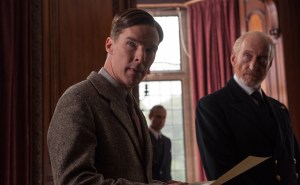 Alan Turing (Benedict Cumberbatch  butts heads with Cdr. Alastair Denniston (Charles Dance) while Maj. Gen. Stewart Menzies (Mark Strong) looks on in The Imitation Game