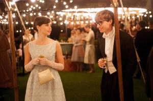 An early moment of happiness for Jane (Felicity Jones) and Stephen Hawking (Eddie Redmayne) in The Theory Of Everything