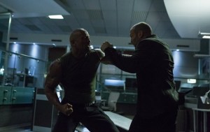 Hobbs (The Rock) and Deckard Shaw (Jason Statham) go toe-to-toe in Fast And Furious 7