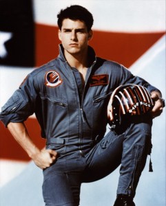 Maverick (Tom Cruise) in full-on flag waving fascist pose in Top Gun