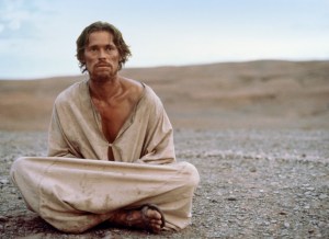 Jesus (Willem Dafoe) goes into the desert in The Last Temptation Of Christ