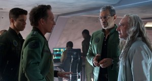 Why are we here again? General Joshua Adams (William Fichtner), Earth Space Defense head honcho David Levinson (Jeff Goldblum) and Dr Okun (Brent Spiner) in Independence Day: Resurgence