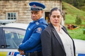 No child left alone: Andy the police officer (Oscar Kightley) and 'Child Services' (Rachel House) in Hunt For The Wilderpeople